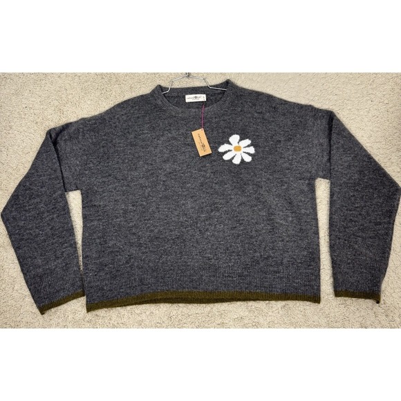NWT Natural life Cropped Boxy Charcoal Pullover Daisy Sweater Women's L Boho - Picture 6 of 9